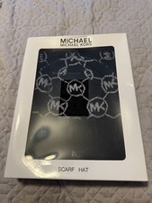 Michael Kors Gray Knit Scarf and Hat Set MK Logo 2 Piece Winter One Size