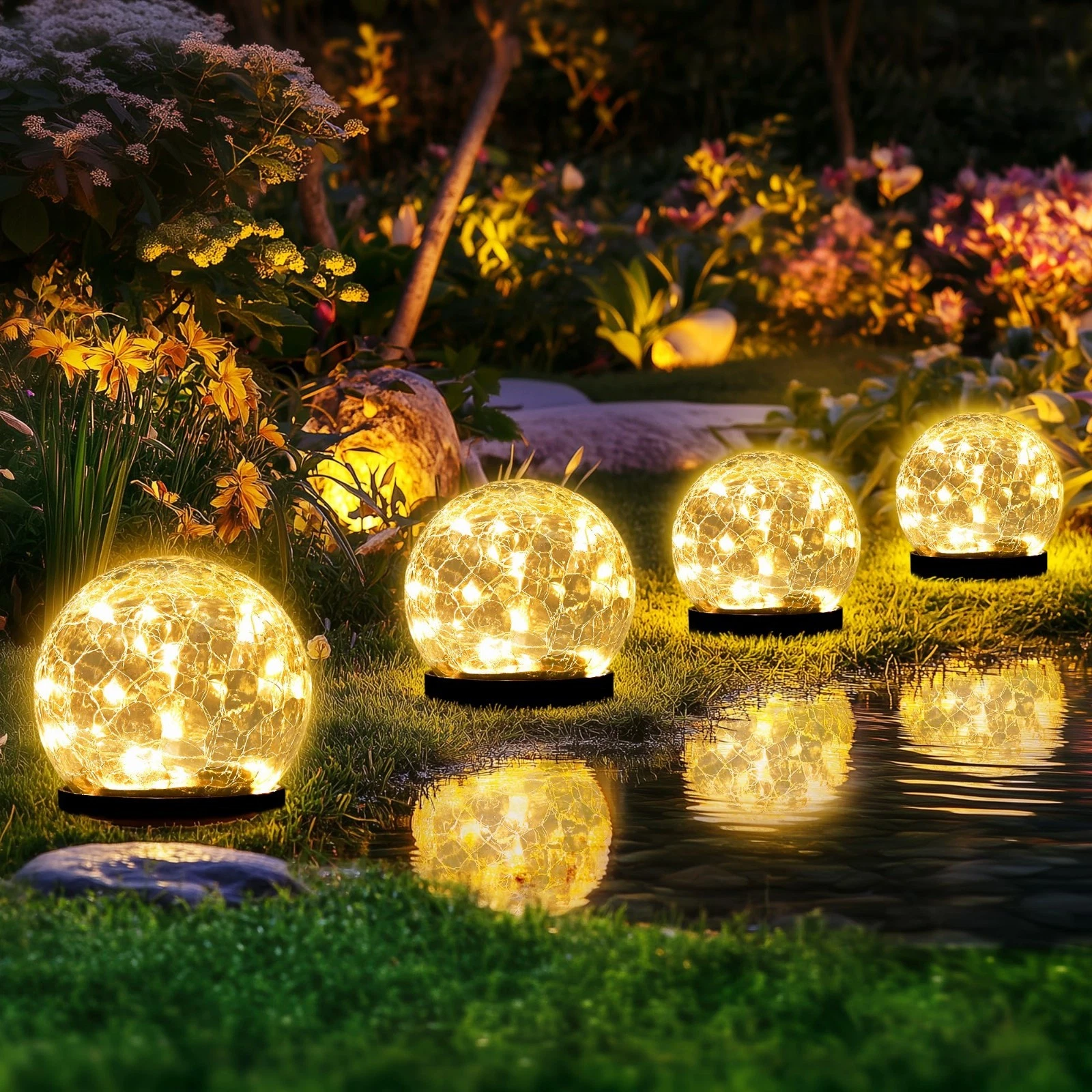 Outdoor Solar Globe Lights - Waterproof Cracked Glass Ball Decor for Yard, Patio