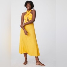 Anthropologie Farm Rio Yellow Halter Maxi Dress Size Small