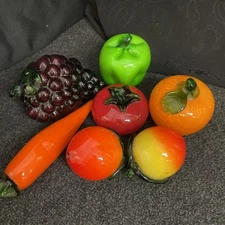 Vintage Murano Style Art Glass Hand-Blown Fruit and Vegetables 7pc Lot MCM EUC