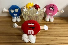 M & M Plastic Candy Dish w/ Red & Yellow - 2 Plush Swarmees + talking Red Beanie