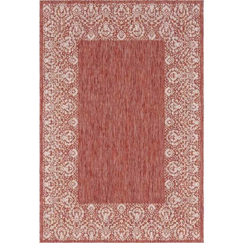 Outdoor Floral Border Rust Red 6 ft. x 9 ft. Area Rug