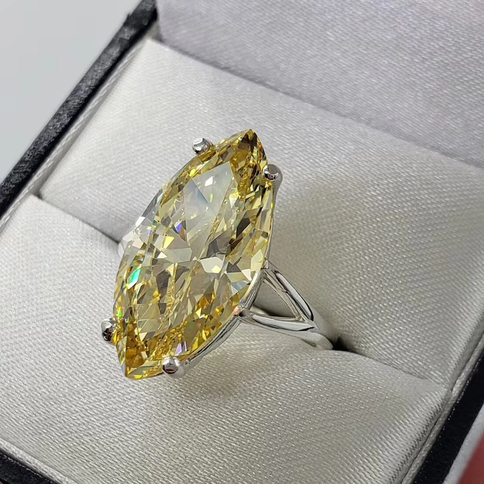 Anillo de cóctel de diamantes champán con forma de marquesa certificado 26,85 quilates RARO, VIDEO Foto 4 de 4