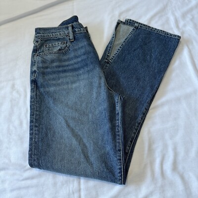 NSF Women s 28 Straight Leg High Rise Jeans Ankle Slits Medium Wash Boyfriend
