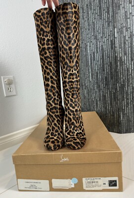 Authentic Christian Louboutin Fifi Botta 100 Leopard Pony 50S Knee