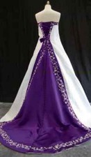 White Purple Embroidery Wedding Dresses Sweep Train A-line Plus Size Bridal Gown