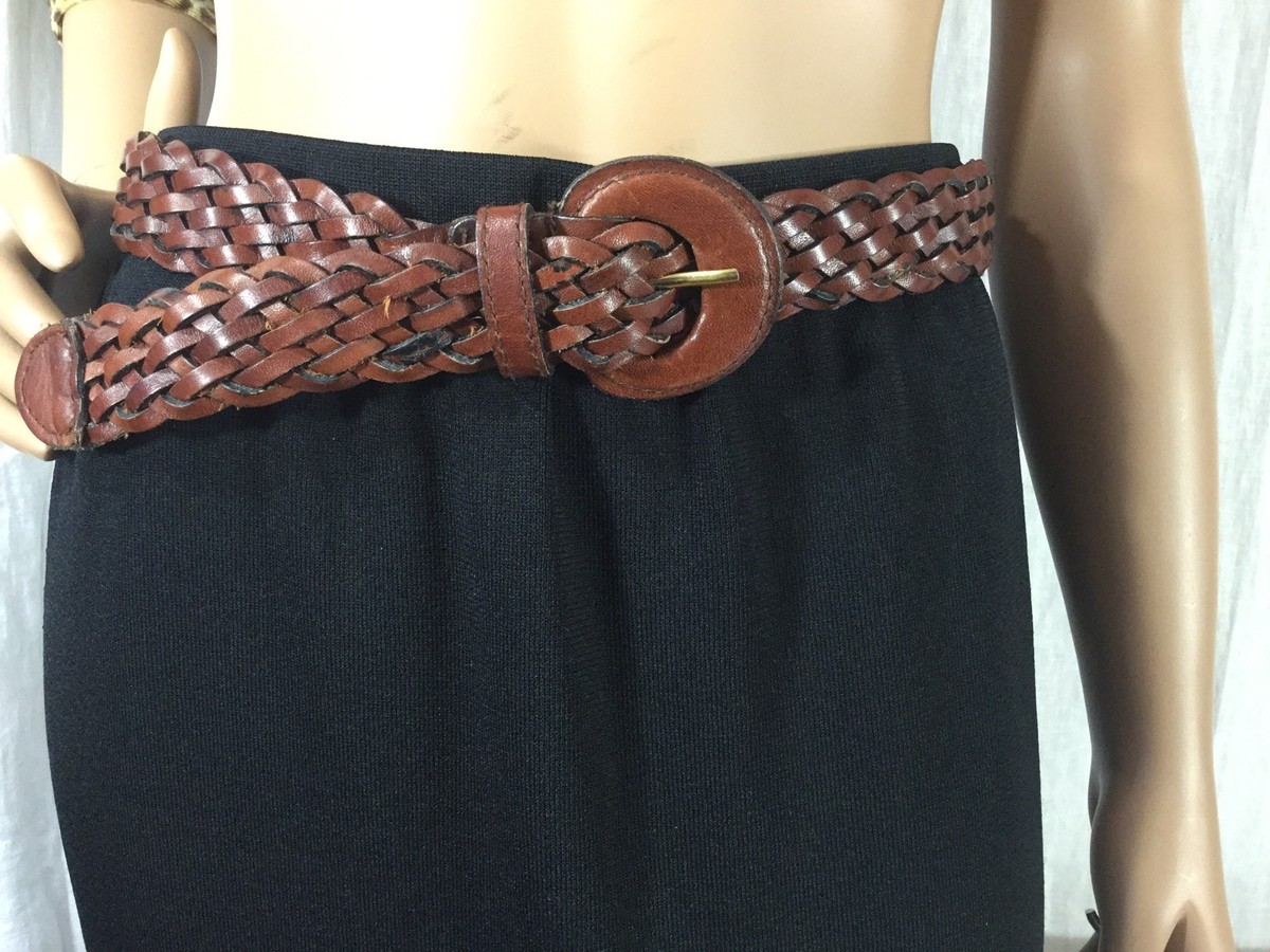 Uruguay Belt Womens Medium Brown Leather Braided 151003DMG 