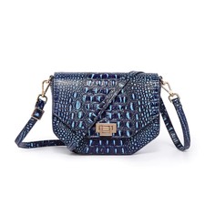 Alessia Croc Embossed Leather Handbag/ Crossbody Bag: Blue
