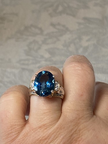 GEMS EN VOGUE 9.58 CTW CUSTOM CUT LONDON BLUE TOPAZ & WHITE ZIRCON RING NWT - Picture 2 of 13
