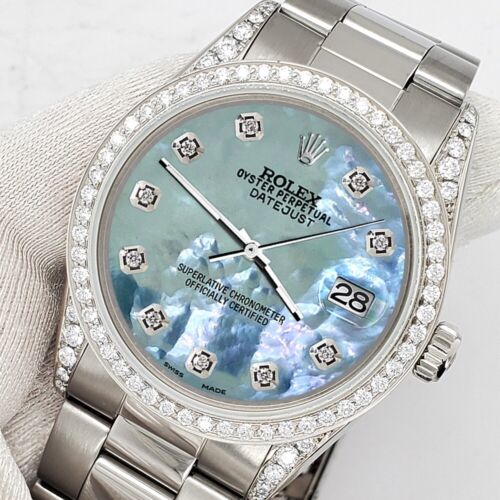 Rolex Datejust 36mm 1.95ct Diamond Bezel/Lugs/Tahitian Blue MOP Dial Watch - Picture 1 of 9