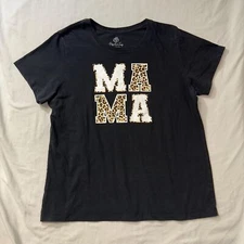 Mama Leopard Print Black T-Shirt Women's XL Plus Size Motherhood Mom Top Summer