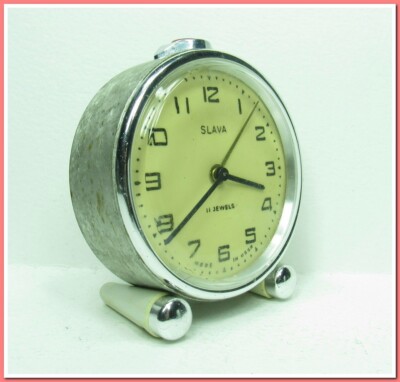 Slava alarm clock, mechanical, vintage decoration year 1980's #18824