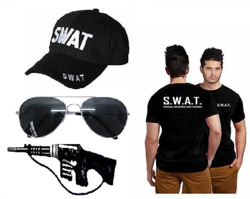 SWAT Printed Shirt Hat Glasses Gun 