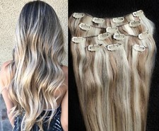 18",20",22",24" 100 Remy Human Highlighted Hair Extensions 7Pcs Clip in 8/613