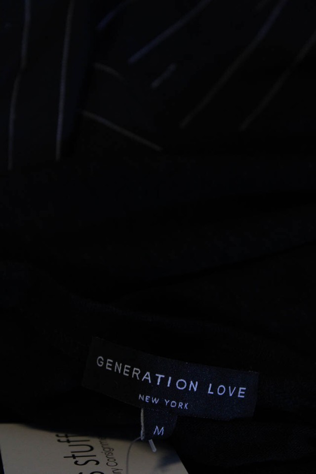 Generation Love Womens Scoop Neck Open Knit Trim Boxy Top Black Size