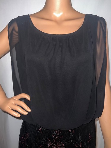 CALVIN KLEIN BLACK/AUBERGINE CHIFFON BLOUSON EMBROIDERED DRESS SIZE 16 FORMAL - Picture 5 of 11