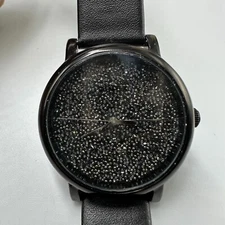 Timex Crystal Opulence Watch Women Black Leather Band New Battery 9.5 Inch