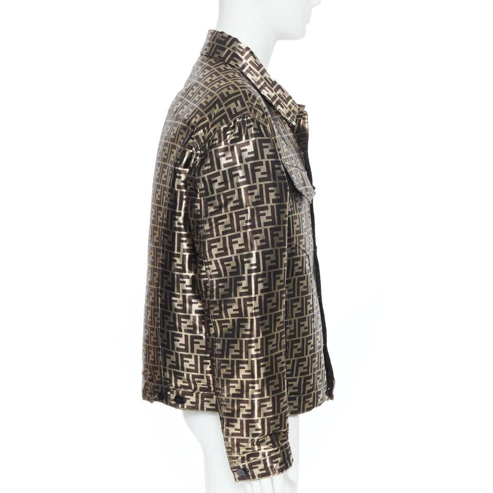 FENDI rare Metallic Gold FF Zucca Monogram Logo Woven