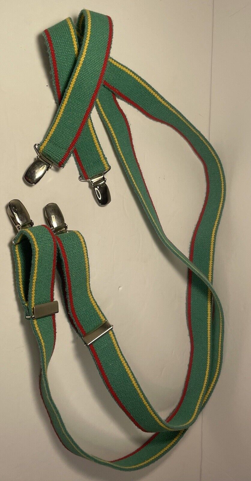 Green With Yellow & Red  Striped Levi's Suspender… - image 4