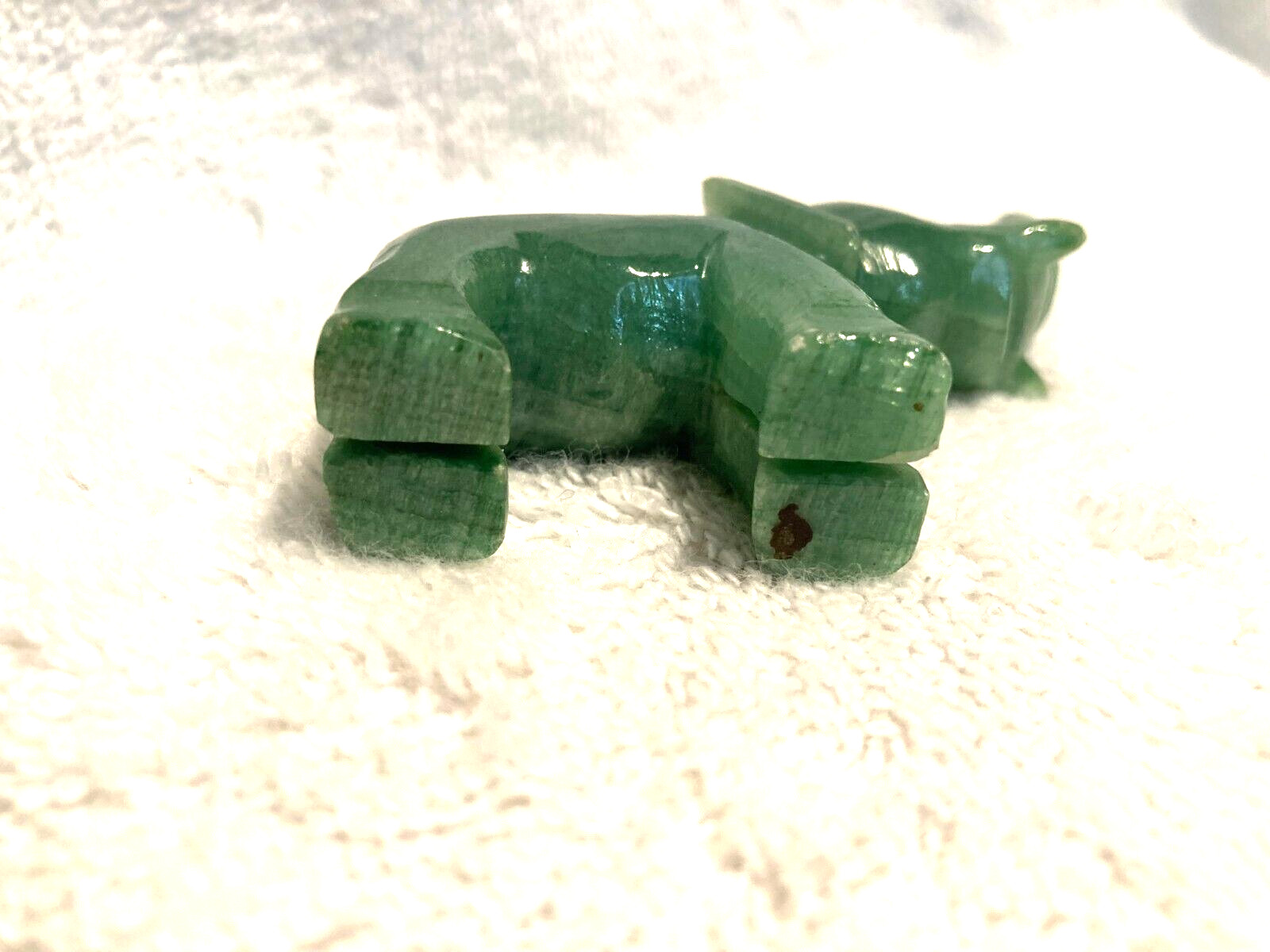 Green Aventurine Hand Carved Elephant Figurine 2 1/4" Tx 2 3/4" x 3/4" Good Luck