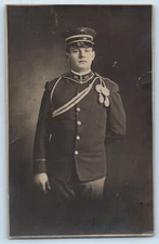 RPPC Photo Postcard US Military 1902 Dress Coat Soldier Studio Posted Antique