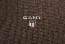 Men's GANT Brown V-Neck Cotton Knitted Jumper Size L P-P 23.7" VGC