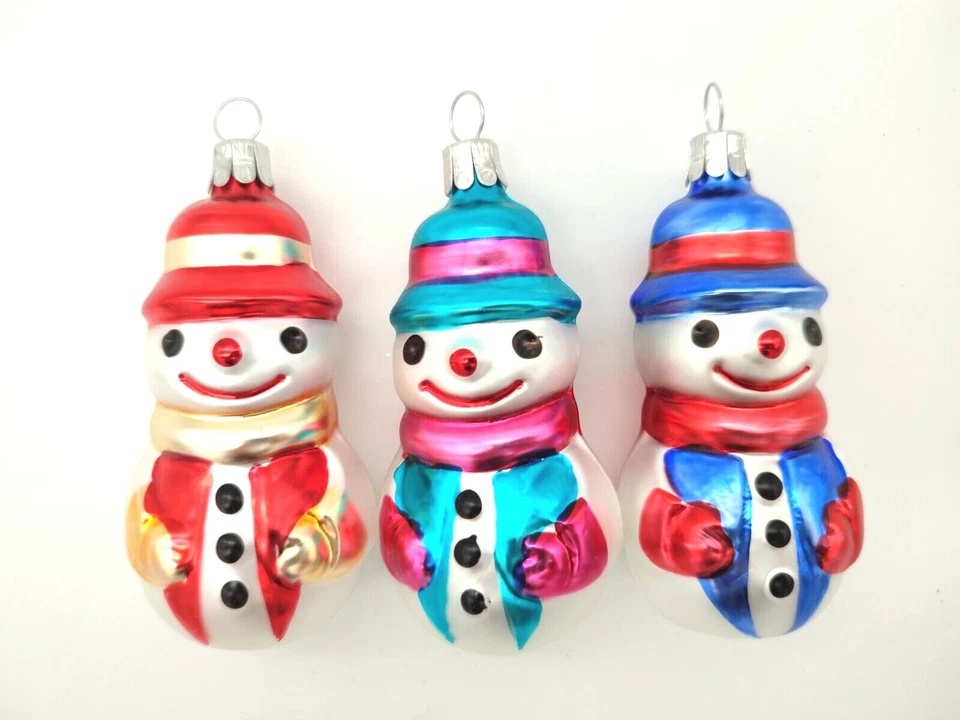 Christbaumkugel Schneemann aus Glas, rot, blau, gelb Baumkugel Christbaumschmuck - Bild 2 von 2