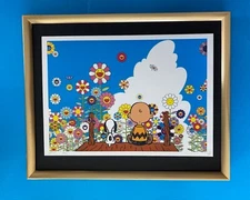 DEATH NYC Hand Signed LARGE Print COA Framed 16x20in Murakami Snoopy Schulz A/P