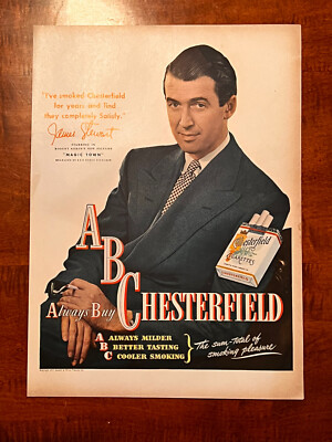 Vintage Chesterfield Cigarettes James Stewart 1940’s Ad