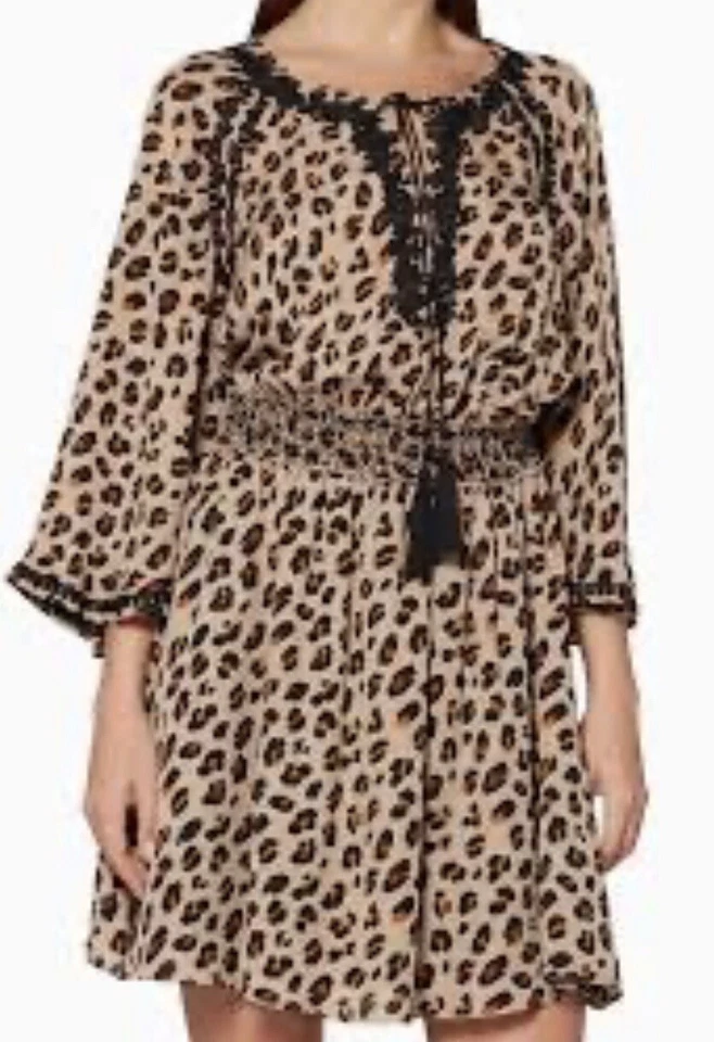 Vestido Kobi Halperin Mae de seda leopardo bordado manchado XL/XXL Bin-N
