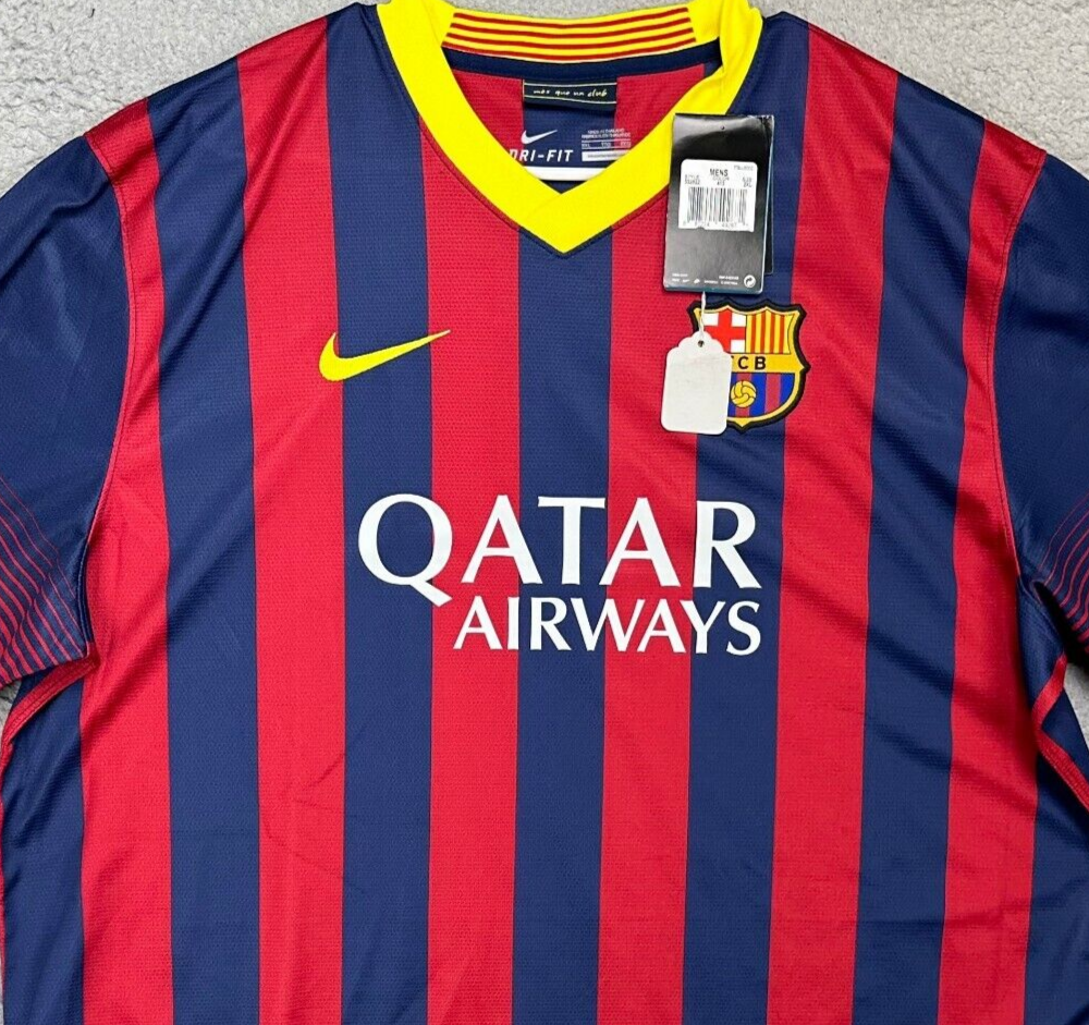 FC Barcelona Home Shirt Mens 2XL Dri-Fit Red Blue Stripes V FC Barcelona Home Shirt Mens 2XL Dri-Fit Red Blue Stripes V
