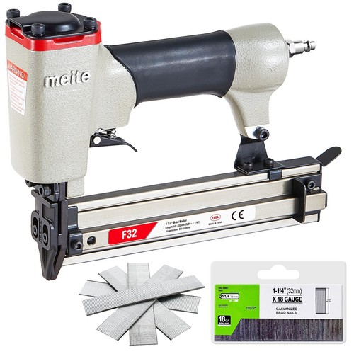 meite 18 Gauge Pneumatic Brad Nailer with 1,000 PCS Nails Finish Nailer F32