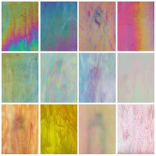 12 Sheets Iridescent Stained Glass Sheets for Mosaic Craft, 4x6 inch Bright R...