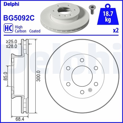 2x Delphi BG5092C Bremsscheibe vorne für MERCEDES-BENZ