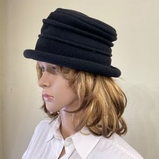 Scala Hat Cloche Womens One Size Black Wool Felt Rolled Brim Fall Winter
