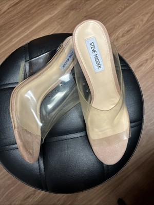 Steve Madden Evolve/Evol01S1 Plastic Band Tan Clear Glass Wedge Heel Mules - 10M