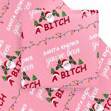 Funny Christmas Wrapping Paper Sheet - 6 Sheets Pink Rude Adult Christmas Wrappi