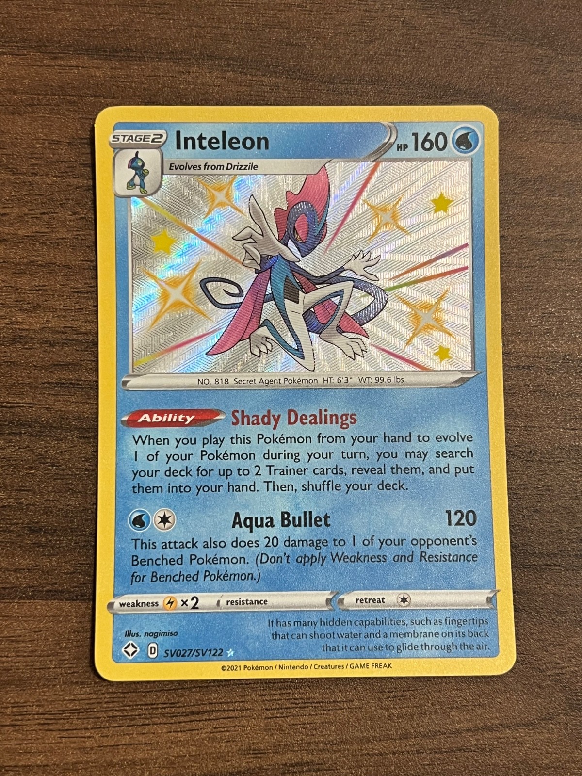 Inteleon - SV027/SV122 - Pokemon Shining Fates Sword Shield Shiny Rare Card NM