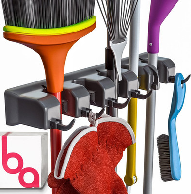 EXTRA GRIP Mop & Broom Holder Wall Mount   Wall Hanging Organizer for Garden Too