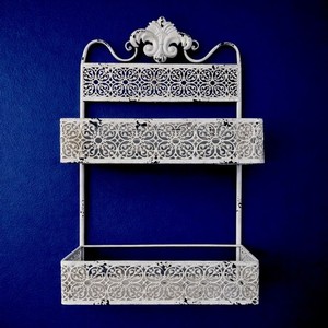 Vintage Distressed Metal Bathroom White Vanity French Country Wall Shelf 23”