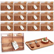 12 Sets Acacia Wood Serving Tray Set 10 x 5.5 Inch Mini Rustic Charcuterie Bo...