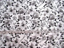 1 yd 100 Cotton Fabric Keepsake Calico White with Black Grey Flowers