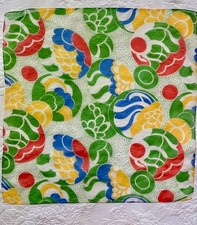 Vintage Unlabeled 1960s MCM Blue Green Geometric Scarf 100 Polyester 27"