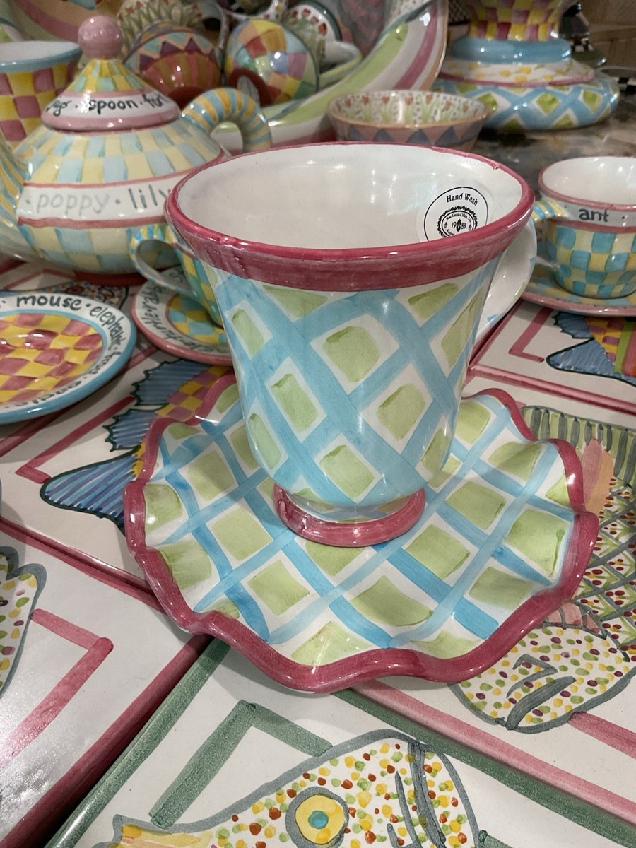 MacKenzie-Childs Wallcourt Maddox Ceramic Mug & Fluted Saucer | eBay