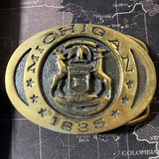 Solidny mosiądz Michigan 1835 Klamra paska Michigan Seal