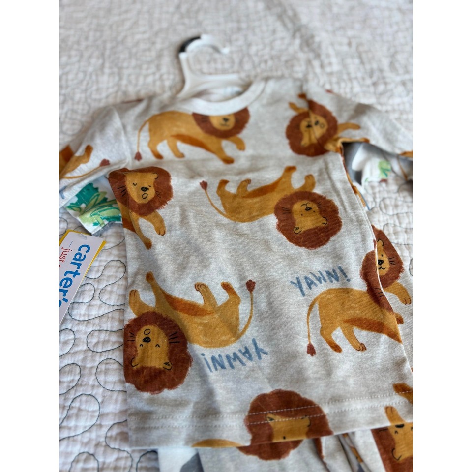 Carters Just One You Kids 18M 4pc Pajama Set Safari Lion Grey White ...
