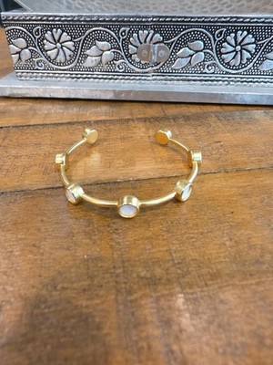 Brackish Peoria Multi Bezel Cuff Bracelet, 18k Gold Plated, White Goose Feather