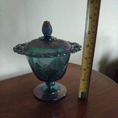 Irisierend Blau Carnival Indiana Glas Netz Bonboniere Deckel Ernte Traube