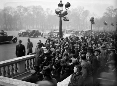 The crowd Place de la Concorde watches relief security service fro- Old Photo