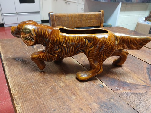 VINTAGE MCCOY POINTER FIORIERA CANE CERAMICA SETTER SPANIEL ACCENTI ORO - Foto 4 di 4